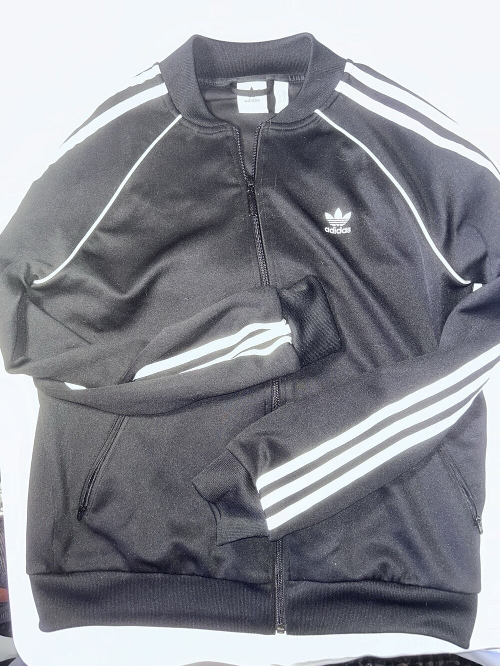 Adidas Originals Womens M Black Track Jacket Trefoil 3 Stripe Full Zip Athletic
